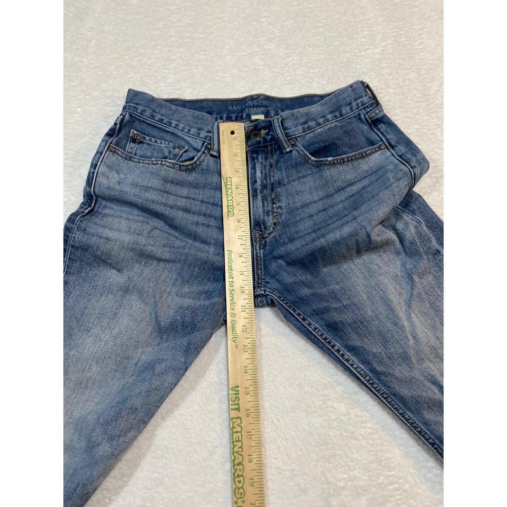 Banana Republic Straight Fit Indigo Blue Jeans Mens 30x32 Whisker Distressed - Picture 4 of 8
